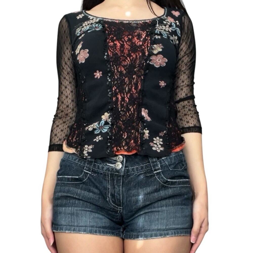 vintage y2k fairy grunge lace patterned top